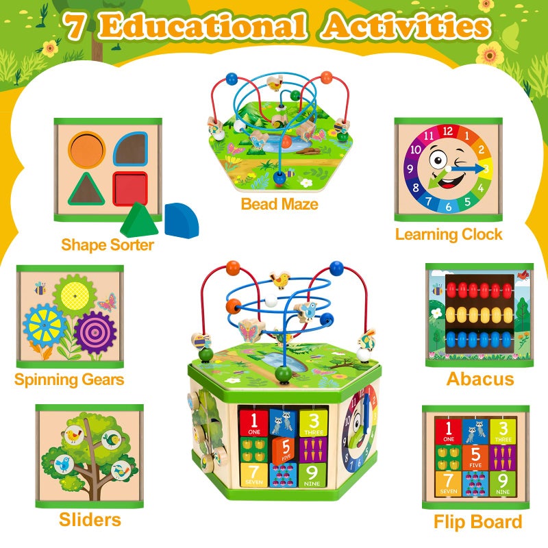 Duchong Wooden Activity Cube for 1 Year old, 12-18 Month Boys & Girls, 7-in-1 STEM Montessori Early Developmental Learning Toys for Kids Aged 1-2, Ideal 1st Birthday Gift Toys for Baby, Toddlers (Green) - Image 3