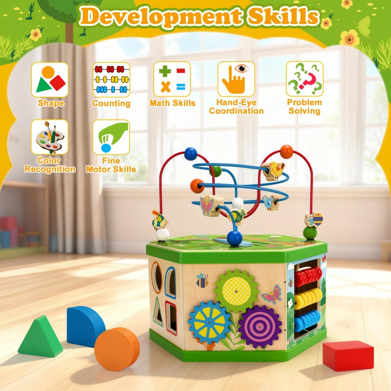 Duchong Wooden Activity Cube for 1 Year old, 12-18 Month Boys & Girls, 7-in-1 STEM Montessori Early Developmental Learning Toys for Kids Aged 1-2, Ideal 1st Birthday Gift Toys for Baby, Toddlers (Green) - Image 4