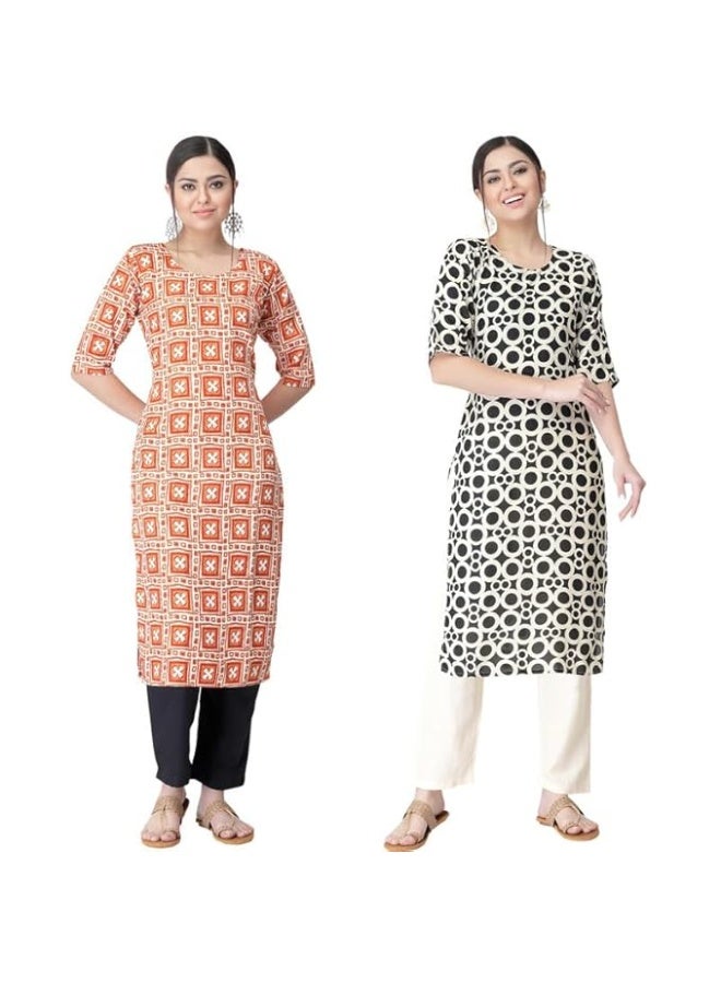 Pinkmint store Kurta Set for Women Cotton Printed Stylish Neck Kurti with Pant Set (Pack of 2) Mstore Kurta Set for Women Cotton Printed Stylish Neck Kurti with Pant Set (Pack of 2) M - Image 2