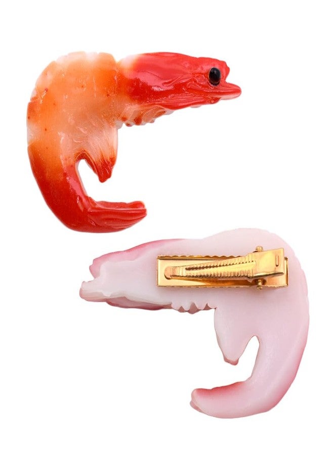 Ynxee 2Pcs Funny Simulated Shrimp Shape Hair Clips 2.7" Food Shaped Hair Clips Women Girls & Unisex Party Hair Accessories, Shrimp C - Image 2