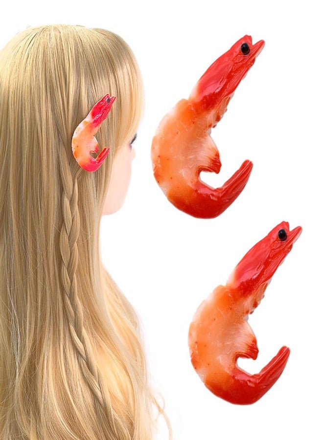 Ynxee 2Pcs Funny Simulated Shrimp Shape Hair Clips 2.7" Food Shaped Hair Clips Women Girls & Unisex Party Hair Accessories, Shrimp C - Image 1
