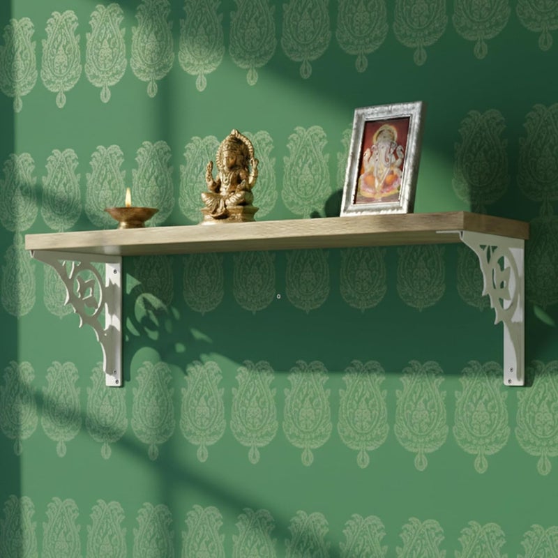 Spillbox معبد بويا المنزلي الخشبي | رف معدني أبيض | قابل للتعليق على الحائط | تجميع سهل بالبراغي | معبد منزلي لغرفة البوجا | حامل بوجا | معبد - زهور فردية (كبيرة بيضاء) - Image 4