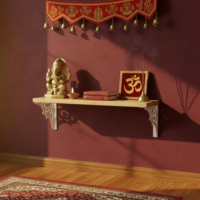 Spillbox معبد بويا المنزلي الخشبي | رف معدني أبيض | قابل للتعليق على الحائط | تجميع سهل بالبراغي | معبد منزلي لغرفة البوجا | حامل بوجا | معبد - زهور فردية (كبيرة بيضاء) - Image 1