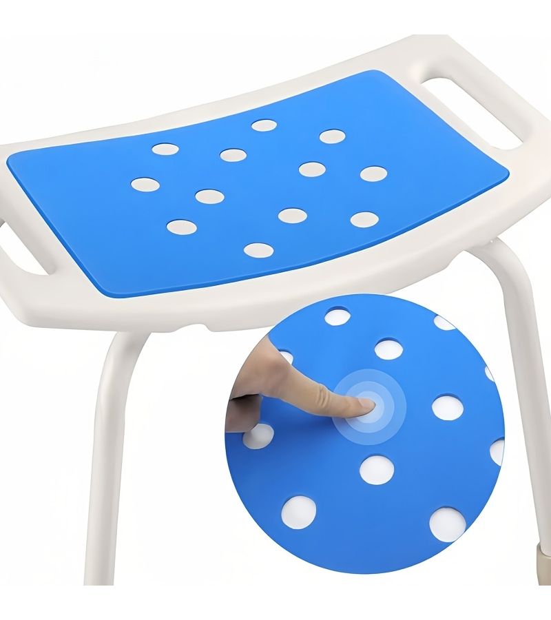 Blue Bathroom Anti Skid Foot Mats Set 4 Diagonal Mats 28mm and 1 Shower Chair Mat 35x24cm with Back Glue Soft Foam for Benches Narrow Bathroom Chairs - Image 3
