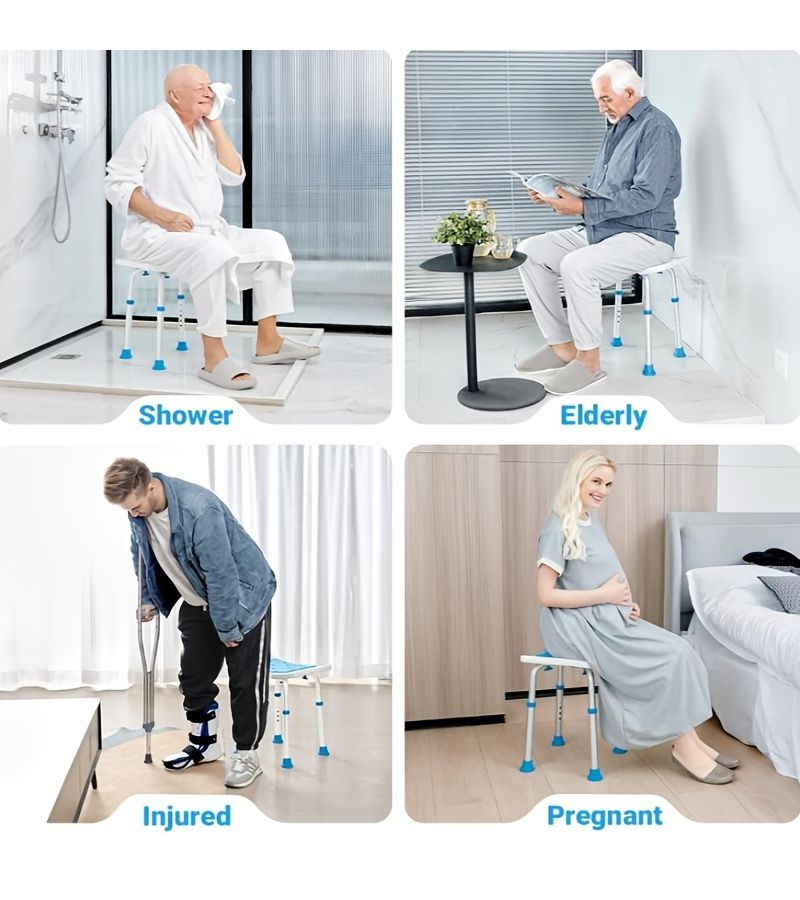 Blue Bathroom Anti Skid Foot Mats Set 4 Diagonal Mats 28mm and 1 Shower Chair Mat 35x24cm with Back Glue Soft Foam for Benches Narrow Bathroom Chairs - Image 2