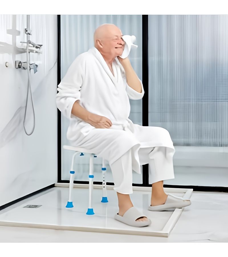 Blue Bathroom Anti Skid Foot Mats Set 4 Diagonal Mats 28mm and 1 Shower Chair Mat 35x24cm with Back Glue Soft Foam for Benches Narrow Bathroom Chairs - Image 4