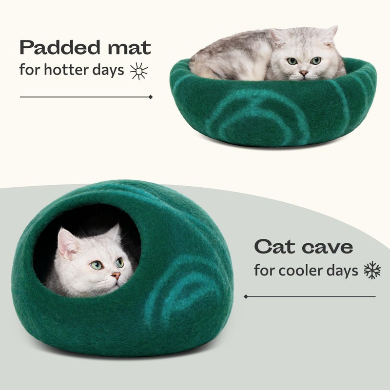 MEOWFIA Cat Cave â€“ Premium Felt Cat Bed for Indoor Cats, Handmade Merino Wool (Emerald, Medium) - Image 4