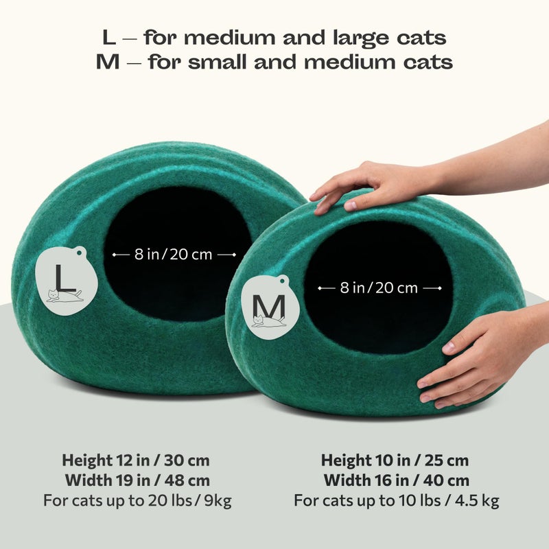 MEOWFIA Cat Cave â€“ Premium Felt Cat Bed for Indoor Cats, Handmade Merino Wool (Emerald, Medium) - Image 2