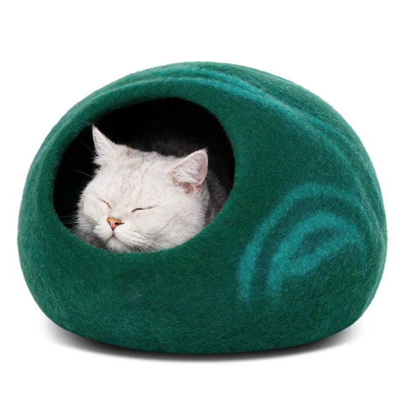 MEOWFIA Cat Cave â€“ Premium Felt Cat Bed for Indoor Cats, Handmade Merino Wool (Emerald, Medium) - Image 1