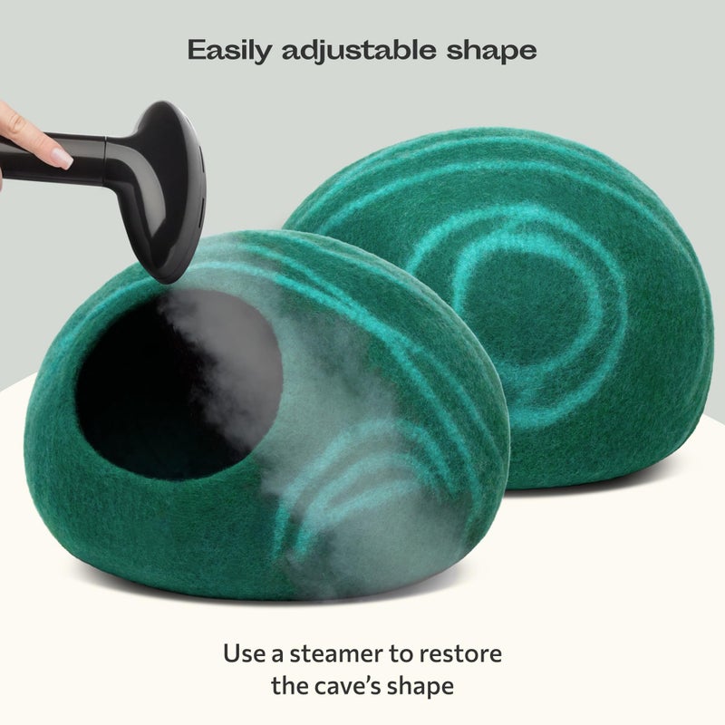 MEOWFIA Cat Cave â€“ Premium Felt Cat Bed for Indoor Cats, Handmade Merino Wool (Emerald, Medium) - Image 5