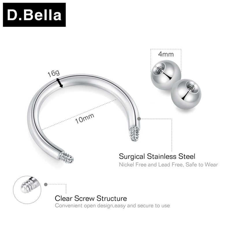 D.Bella 16G 10Mm Surgical Steel Nose Septum Horseshoe Hoop Eyebrow Lip Navel Belly Nipple Piercing Ring 10Mm Helix Tragus Daith Rook Earrings Replacement Spikes - Image 3