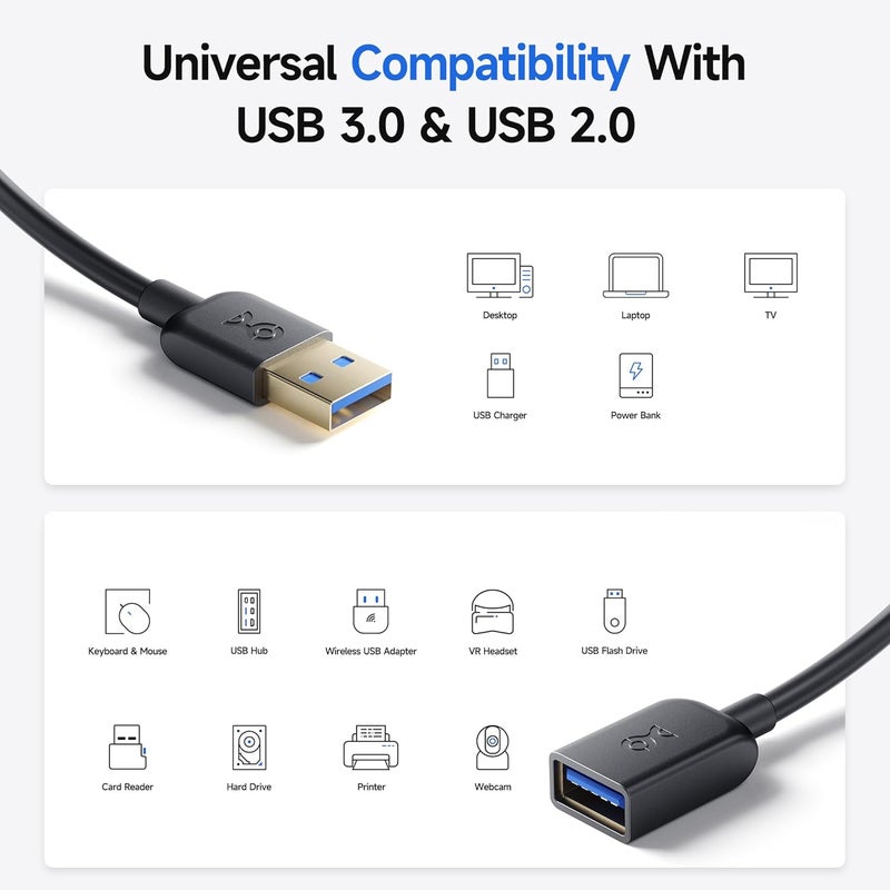 Cable Matters USB Extension Cable 3m (USB 3 Extension Lead) Compatible with Keyboard, Mouse, U Disk, Printer, Scanner, Gaming Controller, Charging Cablein Black - Image 4