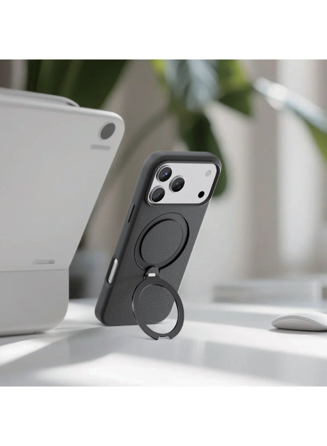 GREEN LION iPhone 17 Pro Max MagSafe Case Minster Leather with Foldable Stand Design & Ultra-Tactile Buttons / Shock Absorption / PC-PU Aluminum Alloy / Camera Protection / Comfortable Grip / Anti-Scratch / Anti Fingerprint - Black - Image 2