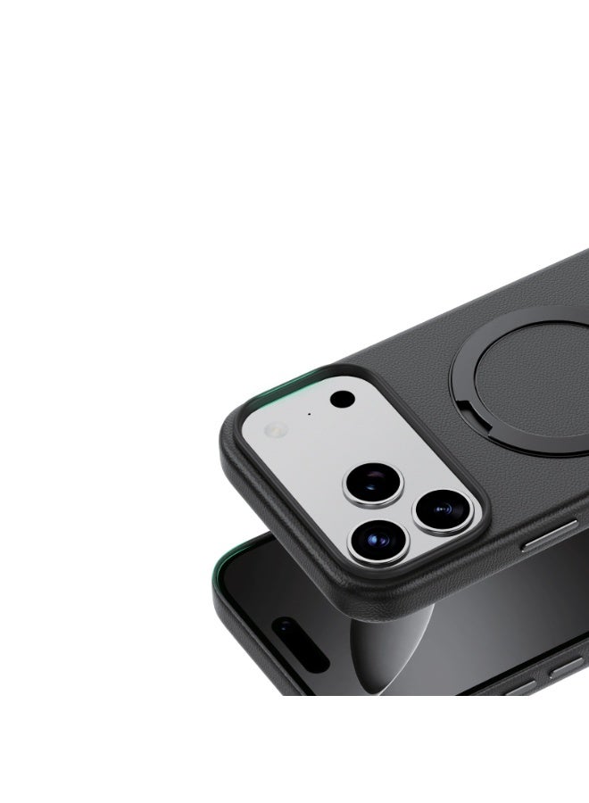 GREEN LION iPhone 17 Pro Max MagSafe Case Minster Leather with Foldable Stand Design & Ultra-Tactile Buttons / Shock Absorption / PC-PU Aluminum Alloy / Camera Protection / Comfortable Grip / Anti-Scratch / Anti Fingerprint - Black - Image 5