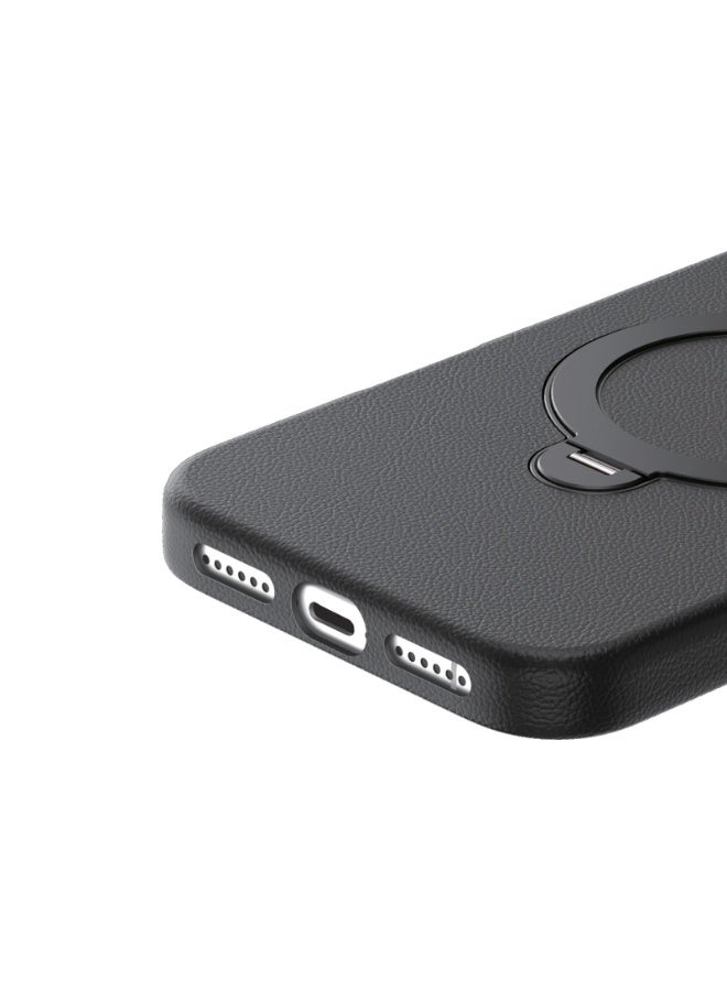 GREEN LION iPhone 17 Pro Max MagSafe Case Minster Leather with Foldable Stand Design & Ultra-Tactile Buttons / Shock Absorption / PC-PU Aluminum Alloy / Camera Protection / Comfortable Grip / Anti-Scratch / Anti Fingerprint - Black - Image 4