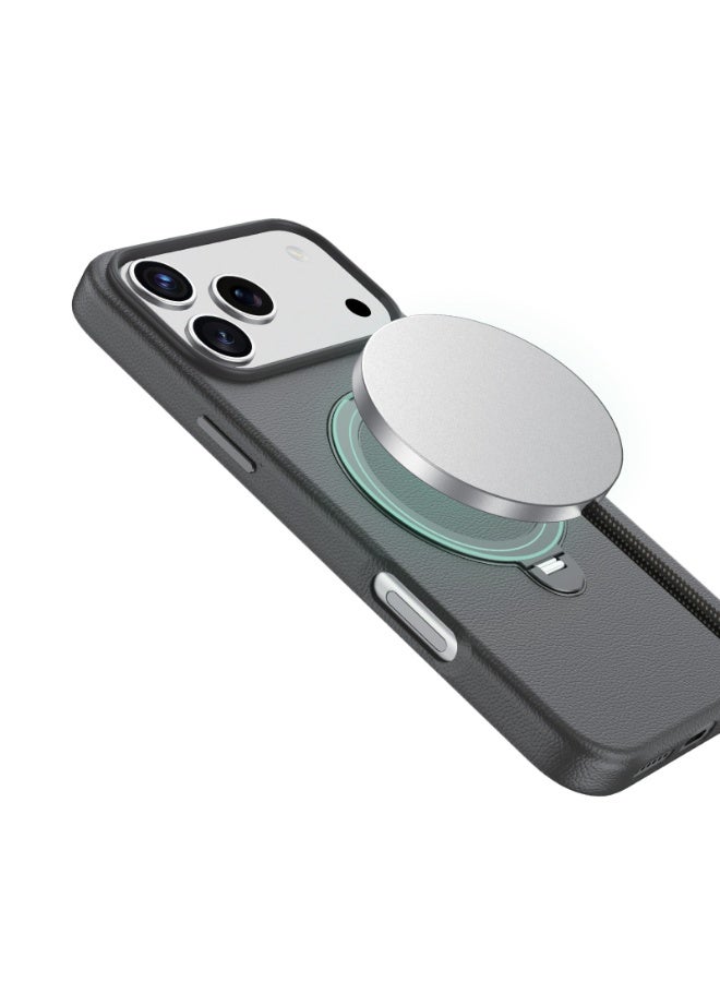 GREEN LION iPhone 17 Pro Max MagSafe Case Minster Leather with Foldable Stand Design & Ultra-Tactile Buttons / Shock Absorption / PC-PU Aluminum Alloy / Camera Protection / Comfortable Grip / Anti-Scratch / Anti Fingerprint - Black - Image 3