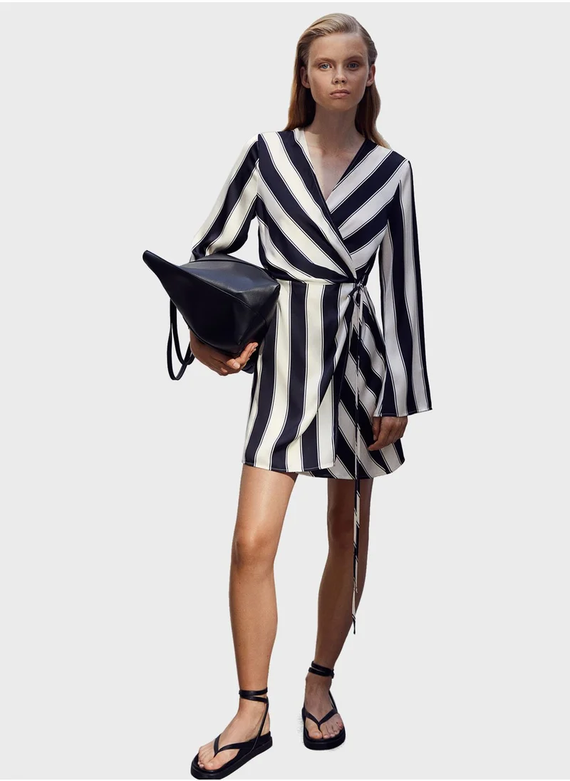 H&M Striped Surplice Neck Dress