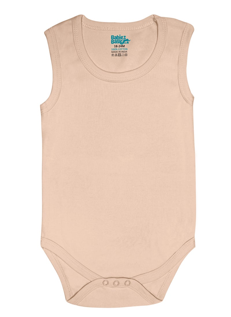 Babies Basic - 100% Super Combed Cotton,Sleeveless Romper/Bodysuit, For New Born To 24Months, Set Of 3 - Blue, Brown, Orange - Image 1