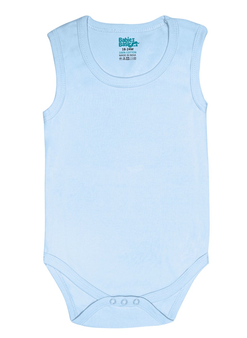 Babies Basic - 100% Super Combed Cotton,Sleeveless Romper/Bodysuit, For New Born To 24Months, Set Of 3 - Blue, Brown, Orange - Image 1