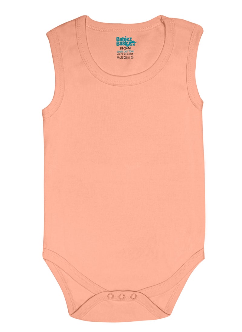 Babies Basic - 100% Super Combed Cotton,Sleeveless Romper/Bodysuit, For New Born To 24Months, Set Of 3 - Blue, Brown, Orange - Image 1