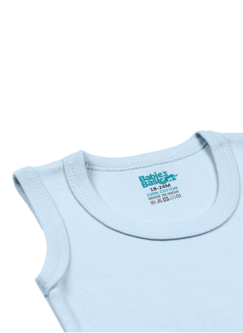 Babies Basic - 100% Super Combed Cotton,Sleeveless Romper/Bodysuit, For New Born To 24Months, Set Of 3 - Blue, Brown, Orange - Image 1