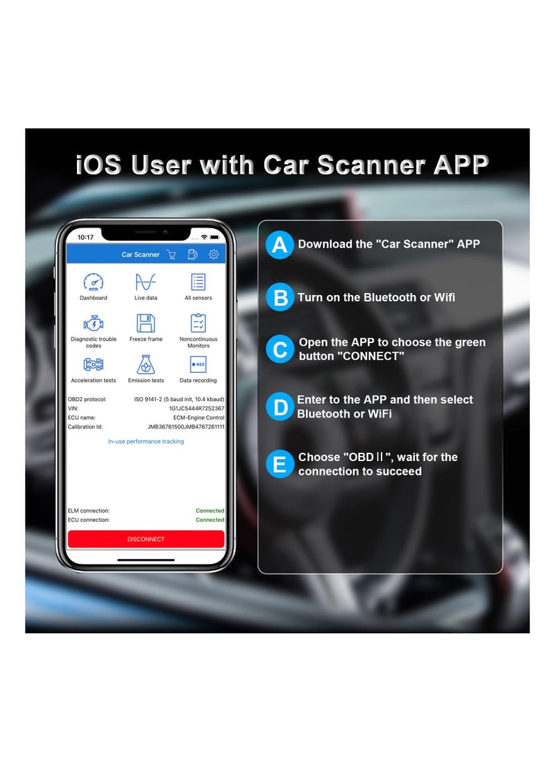 Generic Bluetooth Car Scanner, Auto Diagnostic Scan Tool Car Fault Code Reader SinoTrack OBD2 Car Fault Reader Wireless Car Code Reader for iOS & Android Compatible with OBDII Protocol Vehicle Bluetooth 4.2  - Image 3