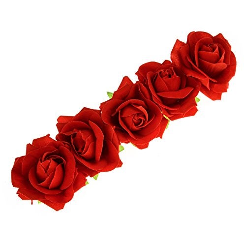June Bloomy Rose Floral Crown Garland Flower Headband Headpiece for Wedding Festival (Velvet Red) - Image 5