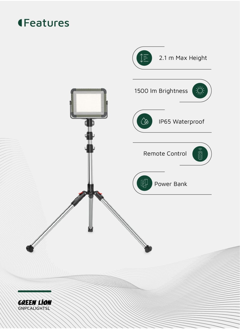 GREEN LION - 2 in 1 Solar Camping Light & Power Bank 7200mAh with Solar Powered Energy & 360° Rotation / Remote Control / 12 Hours  Working Time / Digital Battery Display / Different Light Modes / 1500 lm Brightness - Siver - Image 1