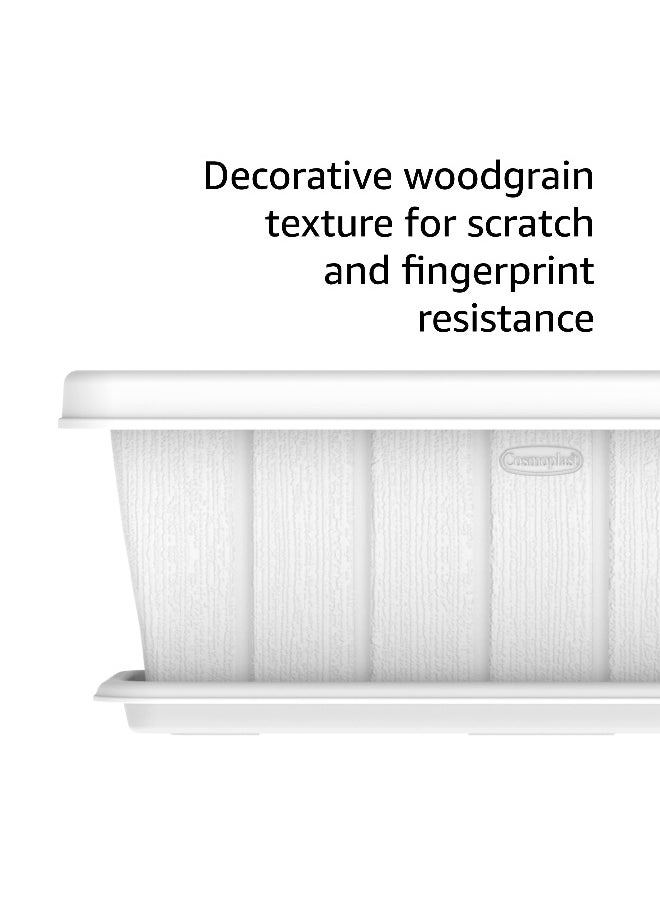 Cosmoplast 18" Cedargrain Rectangular Planter with Tray (White)  - Image 4