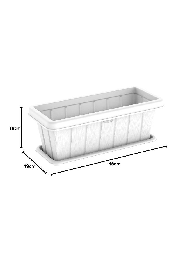 Cosmoplast 18" Cedargrain Rectangular Planter with Tray (White)  - Image 5