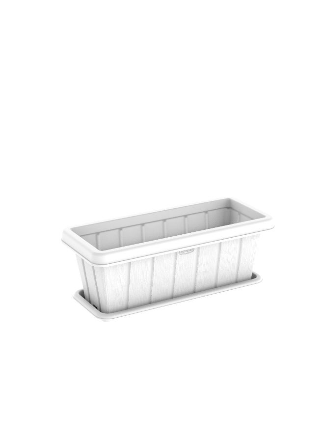 Cosmoplast 18" Cedargrain Rectangular Planter with Tray (White)  - Image 2