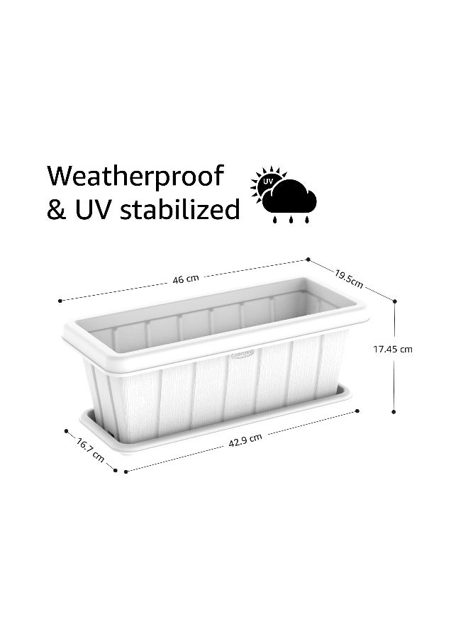 Cosmoplast 18" Cedargrain Rectangular Planter with Tray (White)  - Image 3