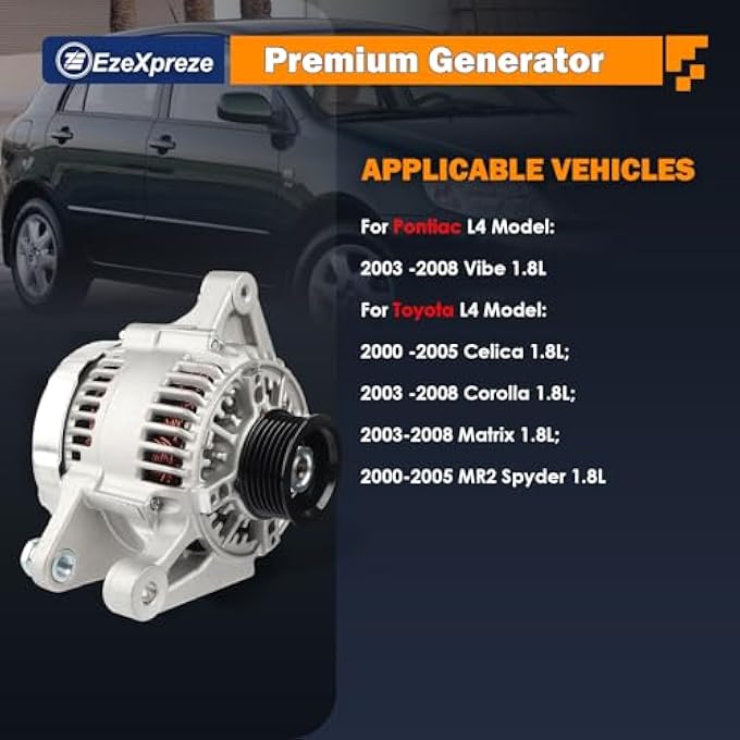 E EZEXPREZE Ezexpreze L4 1.8L 13878N Alternator Replacement for Toyota Corolla 2003 2005 2006 2007 2008, Matrix 2003-2008, Celica 2000-2005, for Pontiac Vibe 2003 2004 2005 2006 2007 2008 Replace# 27060-0D110 - Image 2