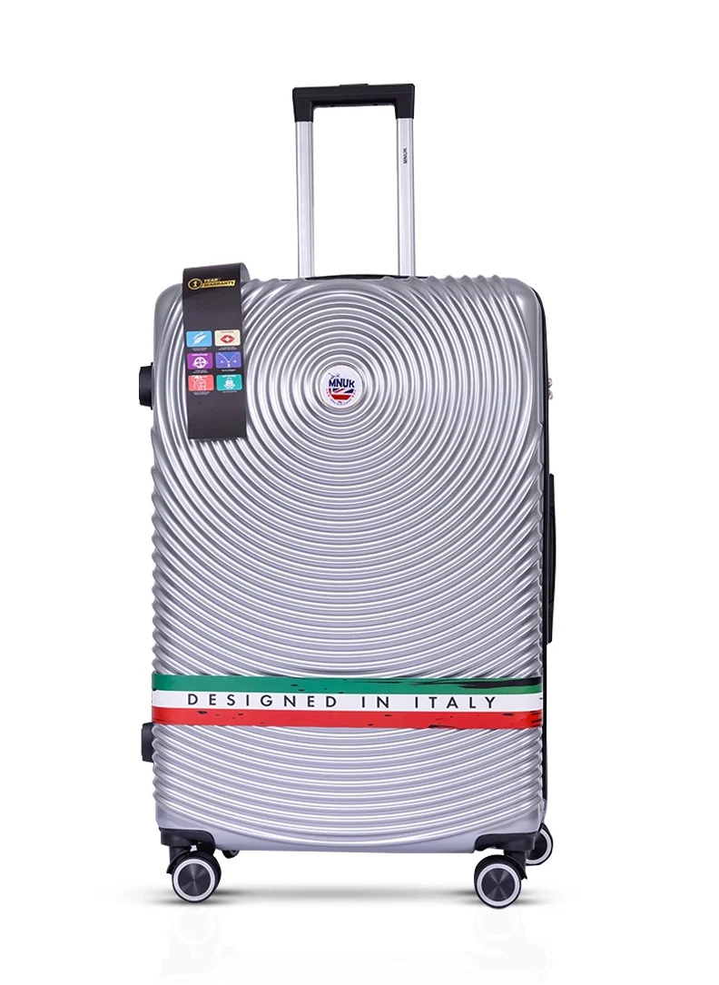 MNUK Cruise Checked Luggage | Hardside Soft Handle Trolley with TSA Lock |Double 360° 4 Wheeler| Large-28 Inch | Silver