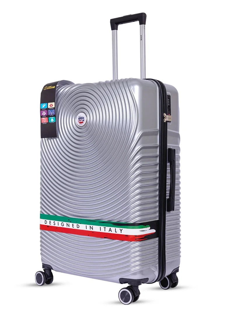 MNUK Cruise Checked Luggage | Hardside Soft Handle Trolley with TSA Lock |Double 360° 4 Wheeler| Large-28 Inch | Silver