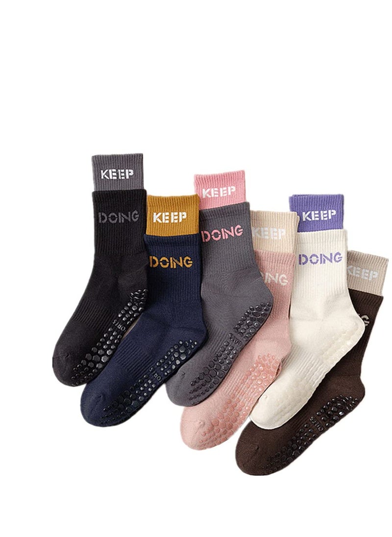 SYOSI Yoga Socks, 6 Pairs Women's Medium Socks, Yoga Socks Athletic Cushioned Crew Sock, Non Slip Sock Women, Yoga Pilates Socks  - Image 1