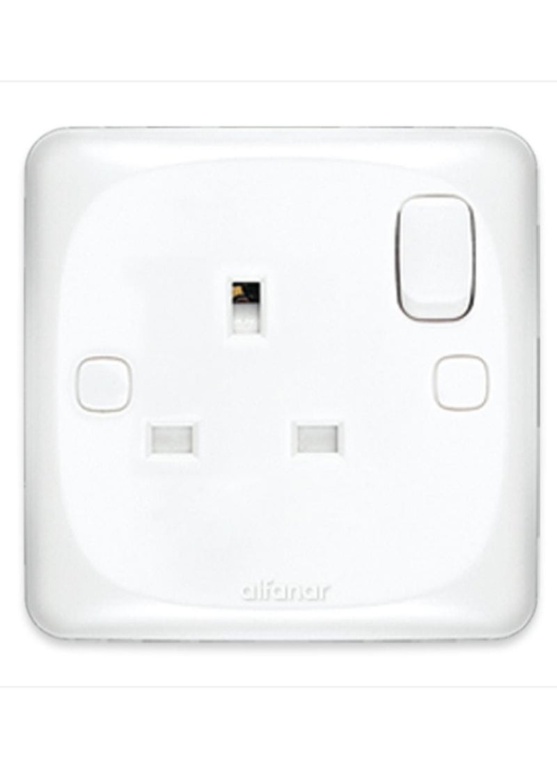 alfanar 13A Single Pole Switched Socket Outlet - BS 1363 Standard, White - Image 1