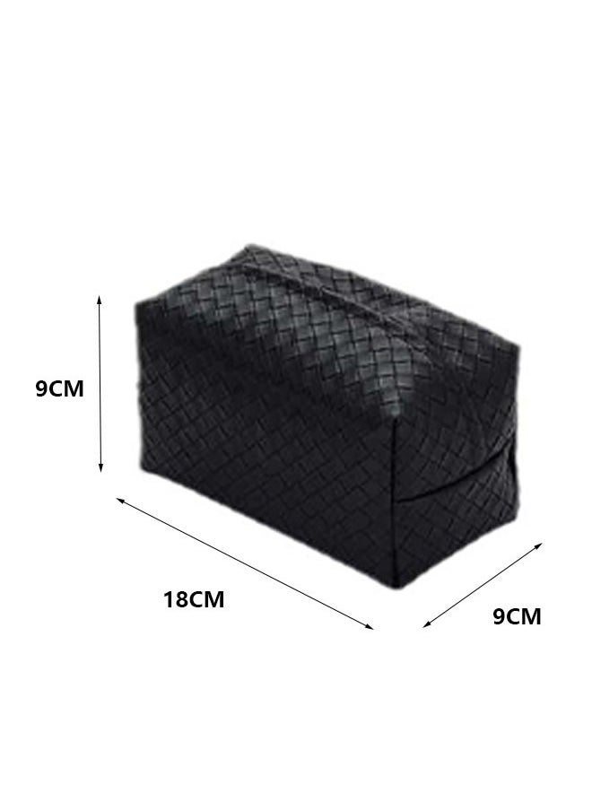 FLYROAD Tissue Box Cover Rectangle Cube Faux Pu Leather Woven Facial Box Covers Holder Tray Organizer for House Tabletop Office Car Bathroom Decorative(BLACK)  - Image 2