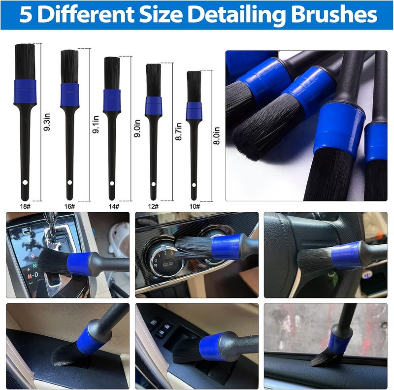 PYBBO 35PCS Car Detailing Brush Kit, Car Exterior Interior Cleaning Detail Brushes Set, Cleaner Tools (Wash Mitt, Towels and Sponge, Windshield Tool, Wheels, Leather, Air Vents) - Image 3