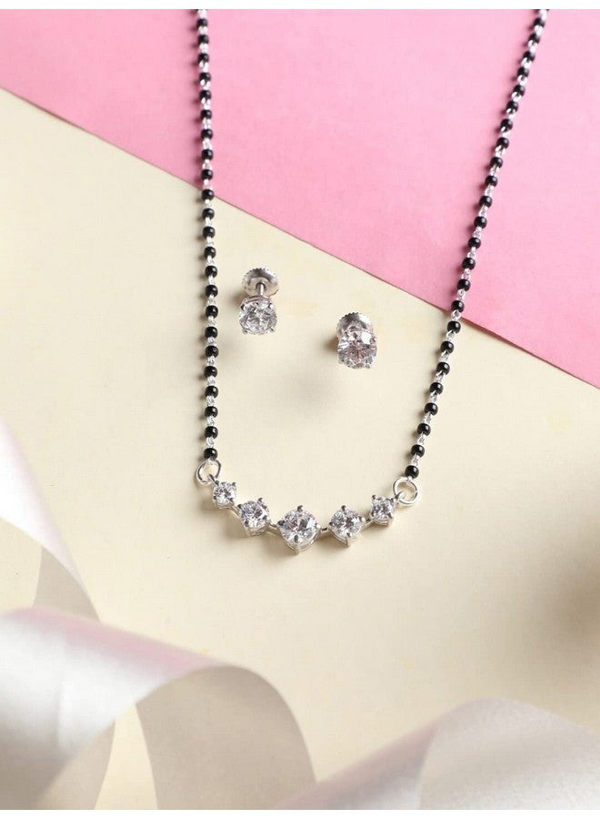 CLARA 925 Sterling Silver 5 Stone Mangalsutra Tanmaniya Pendant Earring Jewellery Set with Chain Gift for Women and Girls - Image 2