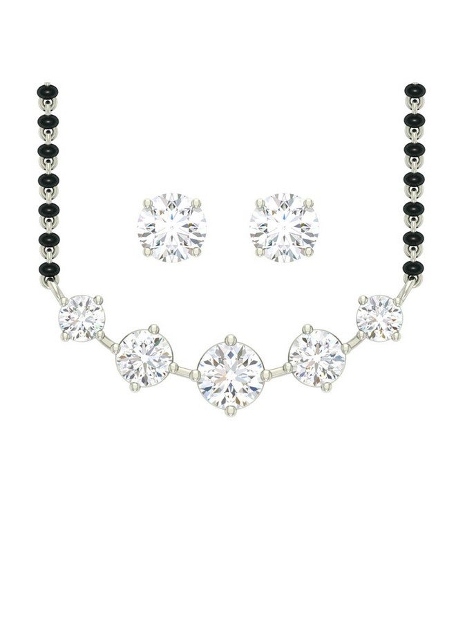 CLARA 925 Sterling Silver 5 Stone Mangalsutra Tanmaniya Pendant Earring Jewellery Set with Chain Gift for Women and Girls - Image 1