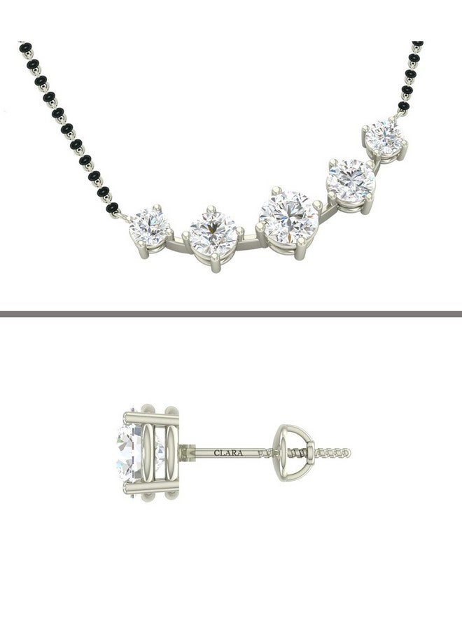 CLARA 925 Sterling Silver 5 Stone Mangalsutra Tanmaniya Pendant Earring Jewellery Set with Chain Gift for Women and Girls - Image 3