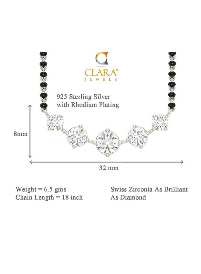 CLARA 925 Sterling Silver 5 Stone Mangalsutra Tanmaniya Pendant Earring Jewellery Set with Chain Gift for Women and Girls - Image 4