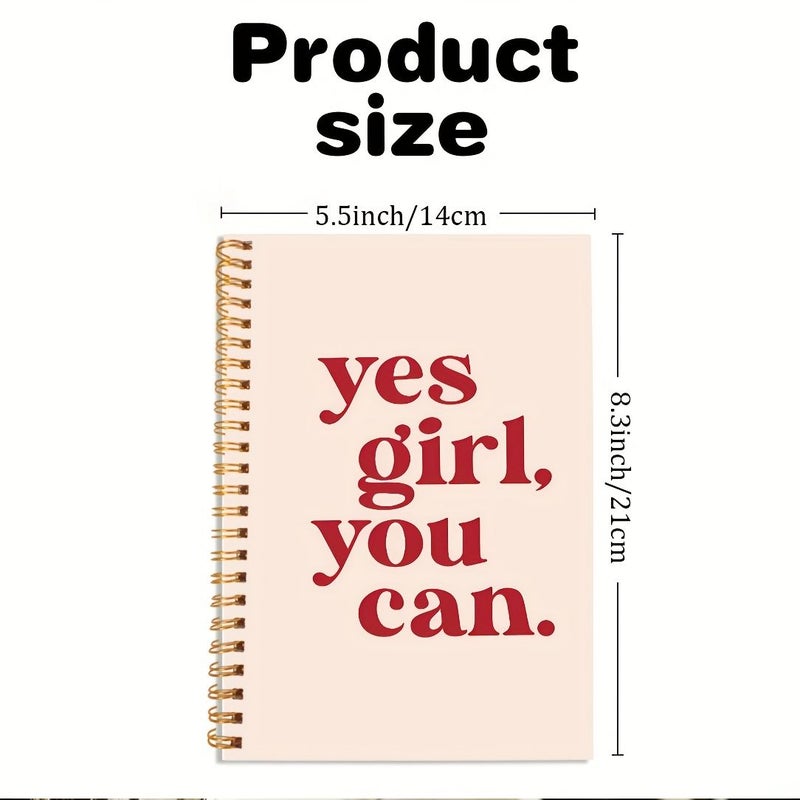 Beige Yes Girl You Can Inspirational Journal For Women And Girls Hard Cover Spiral Notebook Lined Pages 120 Sheets Thick Paper Office School Supplies - Image 1
