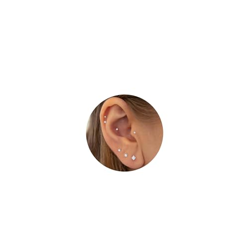 NONTAI Tiny CZ Stud Earrings, Threadless Nose Stud Silver 20G Flat Back Earrings, Cartilage Tragus Conch Piercing Stud Nose Helix Stud - Image 1