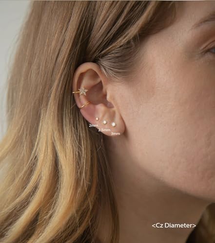 NONTAI Tiny CZ Stud Earrings, Threadless Nose Stud Silver 20G Flat Back Earrings, Cartilage Tragus Conch Piercing Stud Nose Helix Stud - Image 5