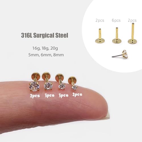 NONTAI Tiny CZ Stud Earrings, Threadless Nose Stud Silver 20G Flat Back Earrings, Cartilage Tragus Conch Piercing Stud Nose Helix Stud - Image 2