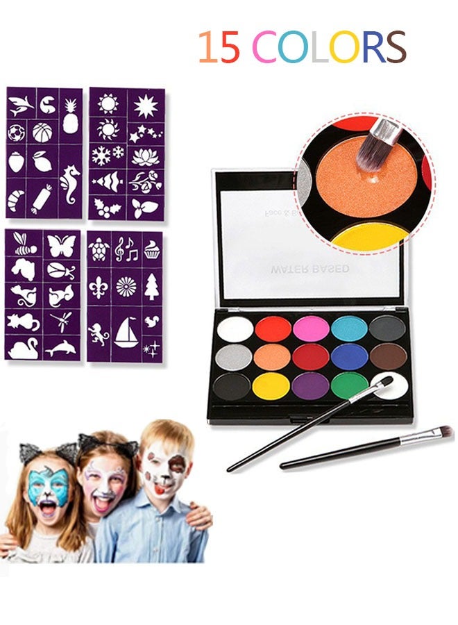 Face Paint Kits, 15 Colors Professional Based Palette Body Face Painting Supplies with 2 Brushes, Hypoallergenic Water Based Paints for Party - Image 1