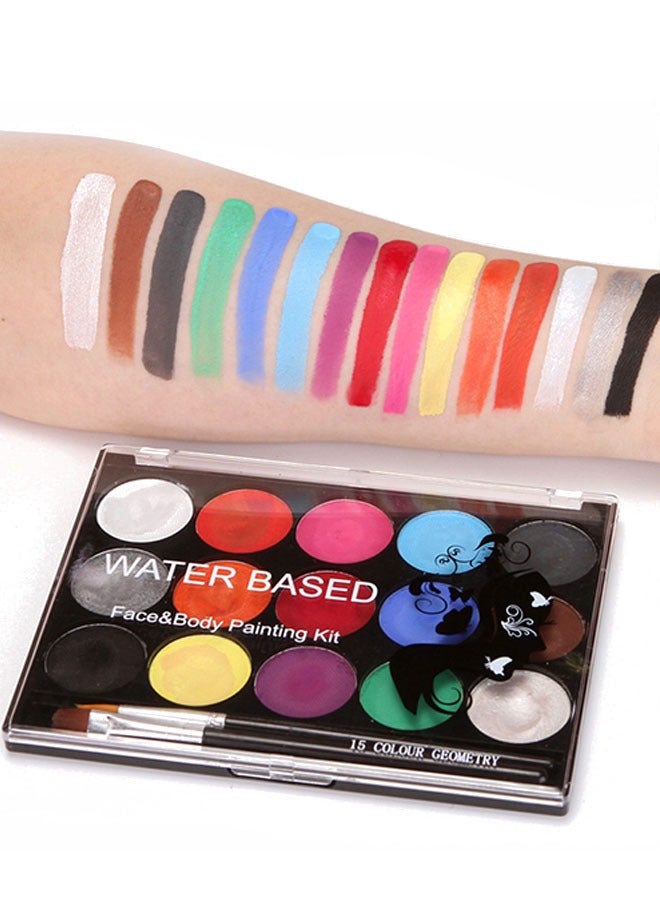 Face Paint Kits, 15 Colors Professional Based Palette Body Face Painting Supplies with 2 Brushes, Hypoallergenic Water Based Paints for Party - Image 3