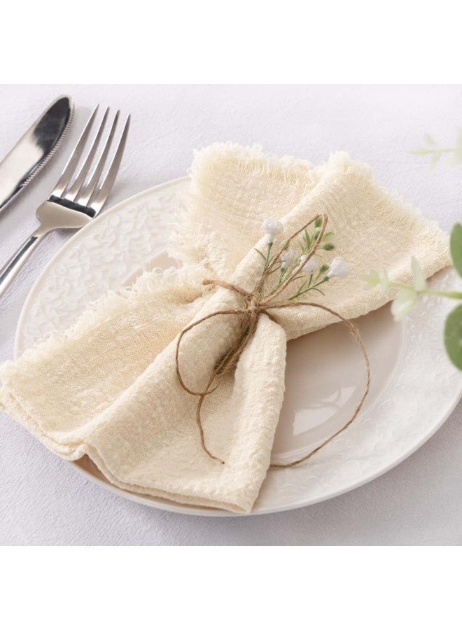 Arabest 12 Pcs Cotton Linen Cloth Napkins, Handmade Fringed Dinner Napkins 43x43cm, Soft Square Table Napkins for Weddings, Parties & Daily Use, Wedding Napkin Set in Beige, Rustic & Neutral Colors - Image 2